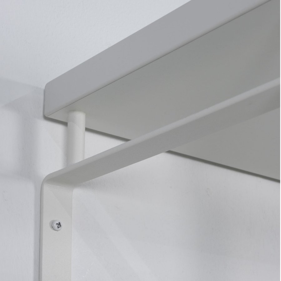 SPINDER DESIGN rektangulr Rex hattehylde, m. 5 knager og bjlestang - hvid melamin og stl