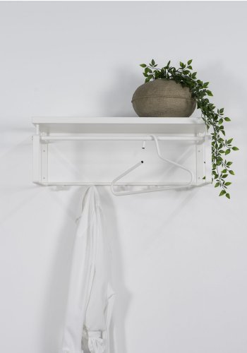 SPINDER DESIGN rektangulr Rex hattehylde, m. 5 knager og bjlestang - hvid melamin og stl