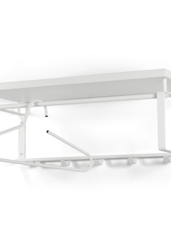 SPINDER DESIGN rektangulr Rex hattehylde, m. 5 knager og bjlestang - hvid melamin og stl