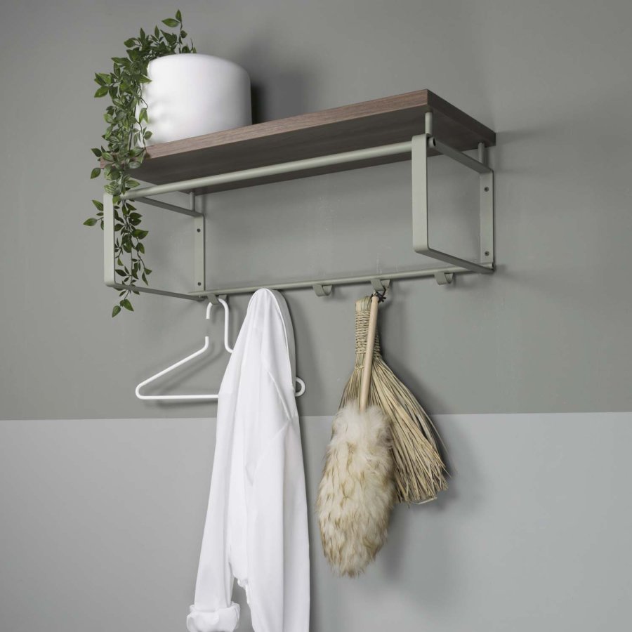 SPINDER DESIGN Rex hattehylde, m. 1 trhylde og 5 kroge - stvgrnt stl (70x28)