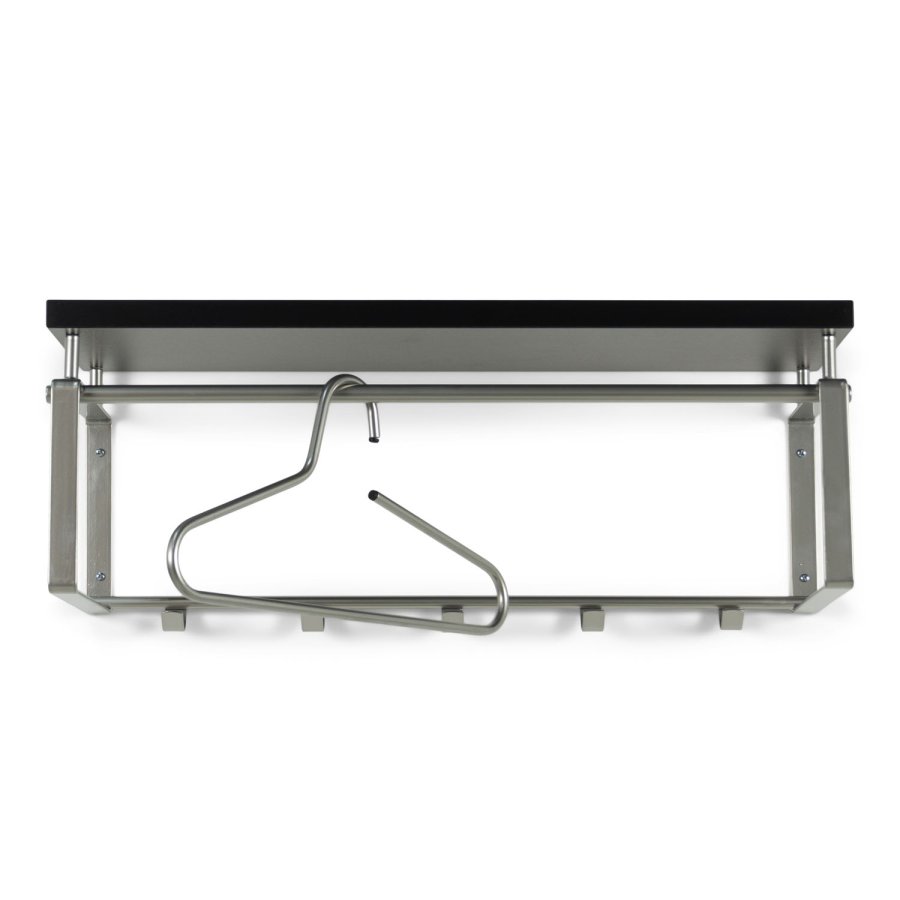 SPINDER DESIGN rektangulr Rex hattehylde, m. 5 knager og bjlestang - gr melamin og stl