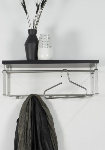 SPINDER DESIGN rektangulr Rex hattehylde, m. 5 knager og bjlestang - gr melamin og stl