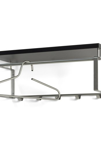 SPINDER DESIGN rektangulr Rex hattehylde, m. 5 knager og bjlestang - gr melamin og stl