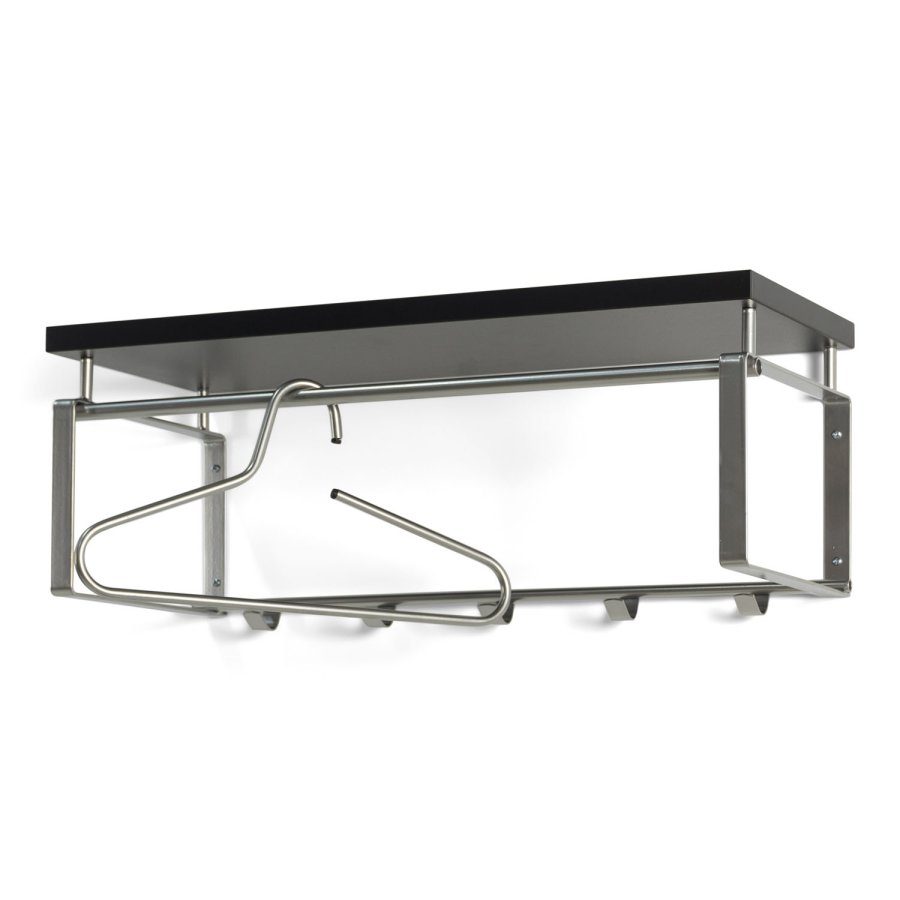 SPINDER DESIGN rektangulr Rex hattehylde, m. 5 knager og bjlestang - gr melamin og stl