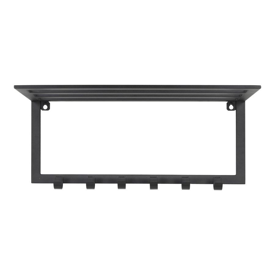 SPINDER DESIGN Ivar hattehylde, m. 1 hylde og 6 knager - sort pulverlakeret stl (70x29)