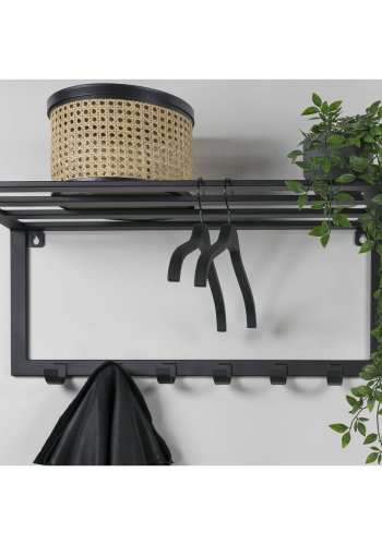 SPINDER DESIGN Ivar hattehylde, m. 1 hylde og 6 knager - sort pulverlakeret stl (70x29)