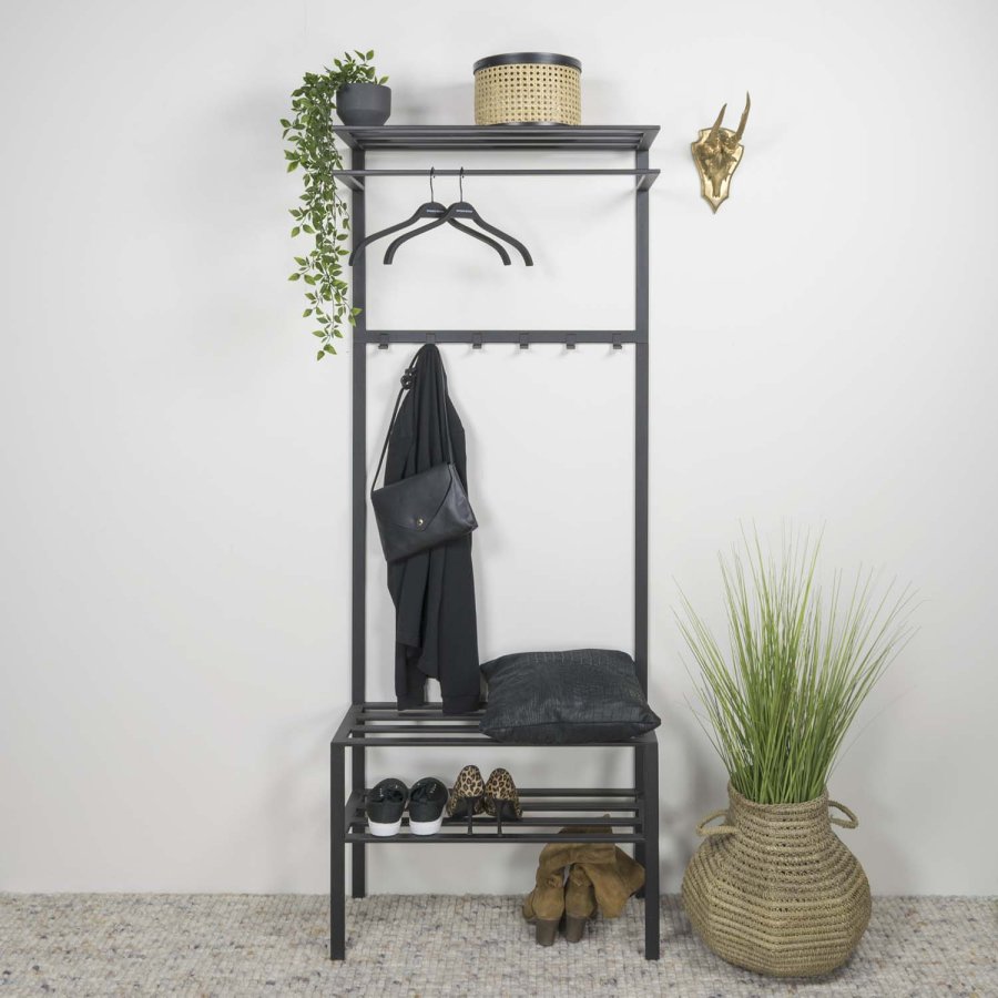 SPINDER DESIGN Ivar entréopstilling, m. bjlestang, 6 kroge, skohylde - sort stl