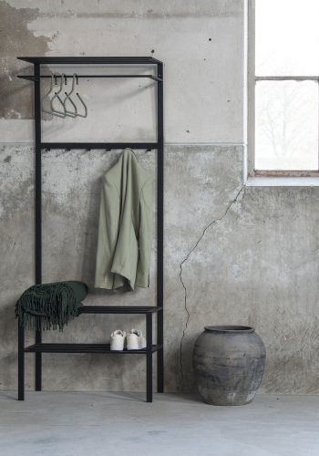 SPINDER DESIGN Ivar entréopstilling, m. bjlestang, 6 kroge, skohylde - sort stl