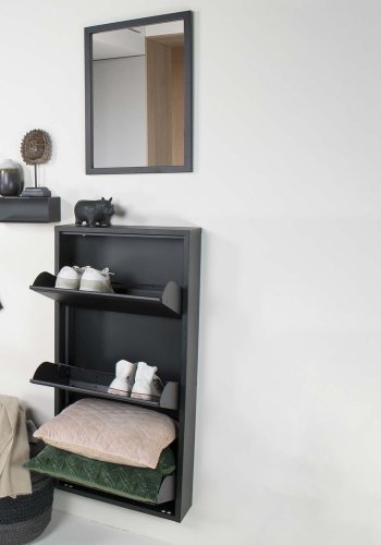 SPINDER DESIGN rektangulr Billy skoskab, m. 3 lger - sort stl 