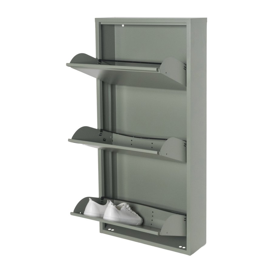 SPINDER DESIGN Billy skoskab, m. 3 lger, rektangulr - stvet grn stl (50x103)