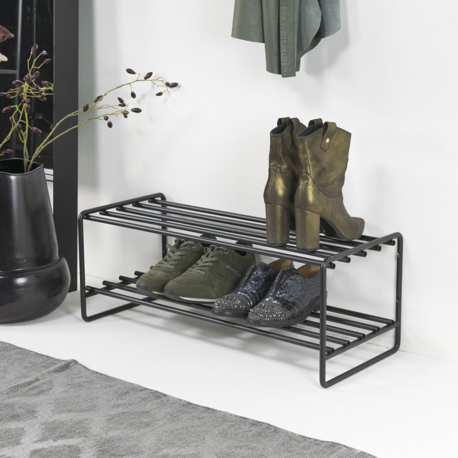 SPINDER DESIGN rektangulr Clint skohylde, m. 2 hylder - sort stl 