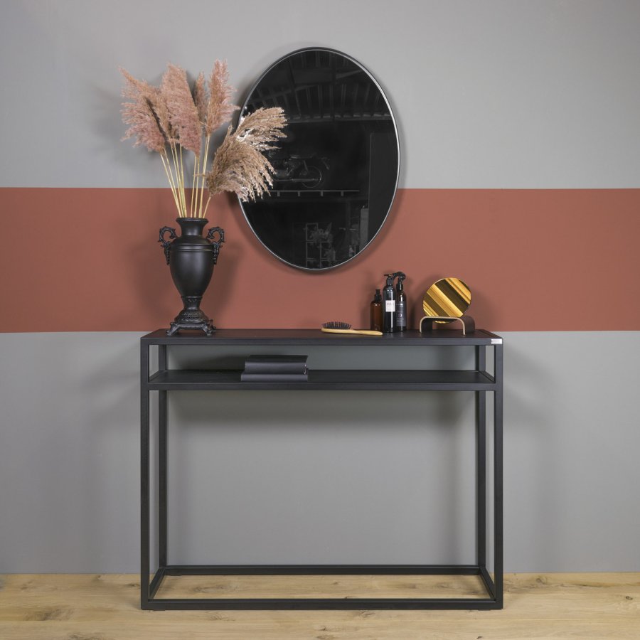 SPINDER DESIGN Daniël konsolbord, m. 1 hylde, rektangulr - sort egetr og mat sort stl (120x30)