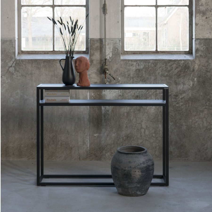 SPINDER DESIGN Daniël konsolbord, m. 1 hylde, rektangulr - sort egetr og mat sort stl (120x30)