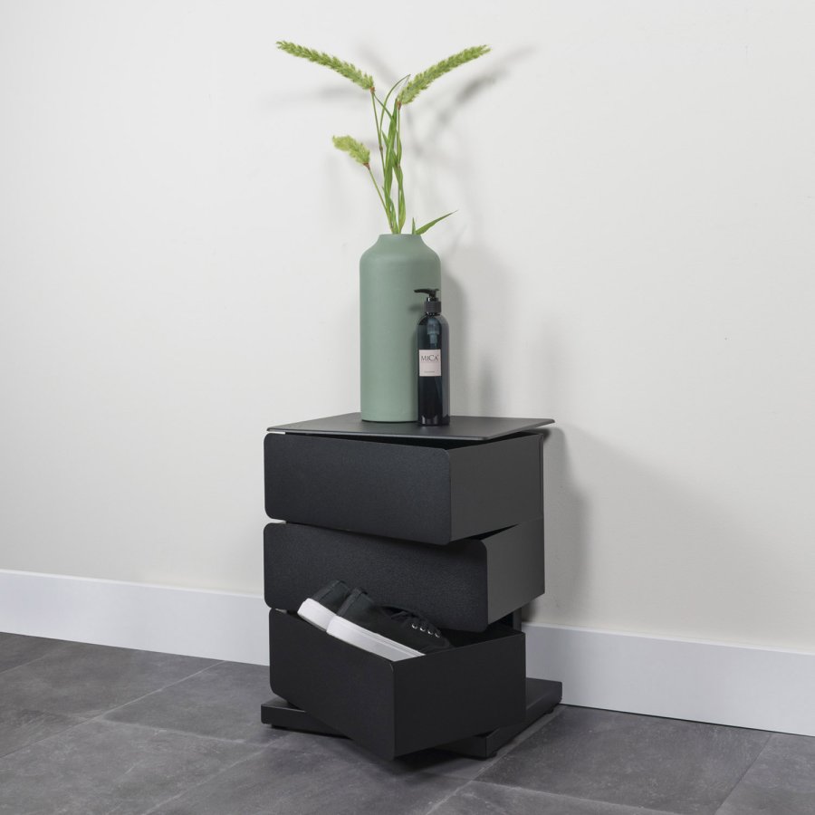 SPINDER DESIGN Joey skoreol/kommode, m. 3 rum - sort pulverlakeret stl (37x26)