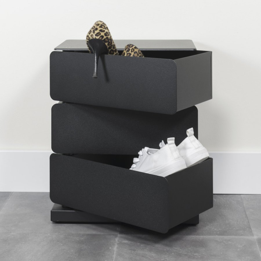 SPINDER DESIGN Joey skoreol/kommode, m. 3 rum - sort pulverlakeret stl (37x26)