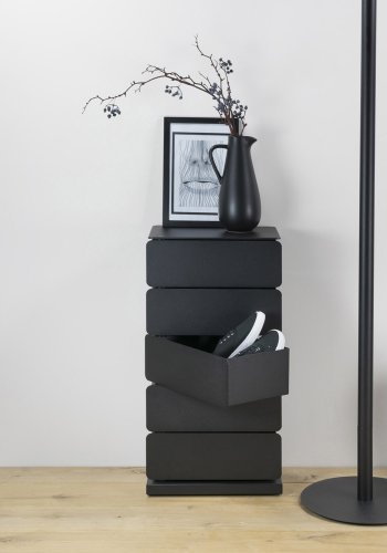 SPINDER DESIGN Joey skoreol/kommode, m. 5 rum - sort pulverlakeret stl (37x26)