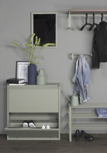 SPINDER DESIGN Rex skoreol, m. 3 hylder - stvgrnt stl (70x29)