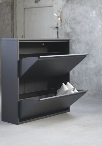 SPINDER DESIGN rektangulr Billy skoskab, m. 2 lger - sort stl 