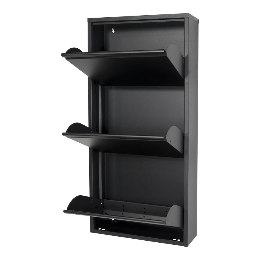 SPINDER DESIGN rektangulr Billy skoskab, m. 3 lger - sort stl 