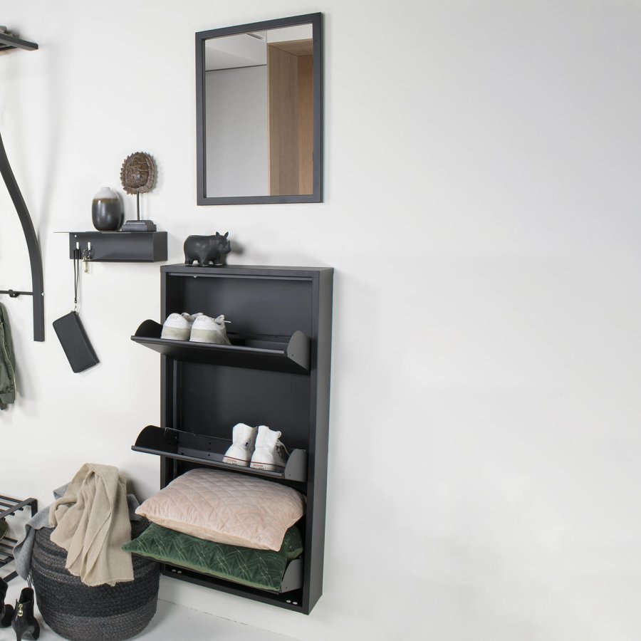 SPINDER DESIGN rektangulr Billy skoskab, m. 3 lger - sort stl 