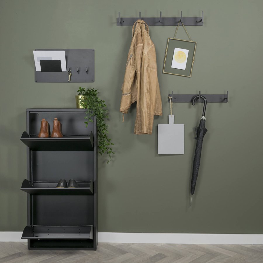 SPINDER DESIGN rektangulr Billy skoskab, m. 3 lger - sort stl 