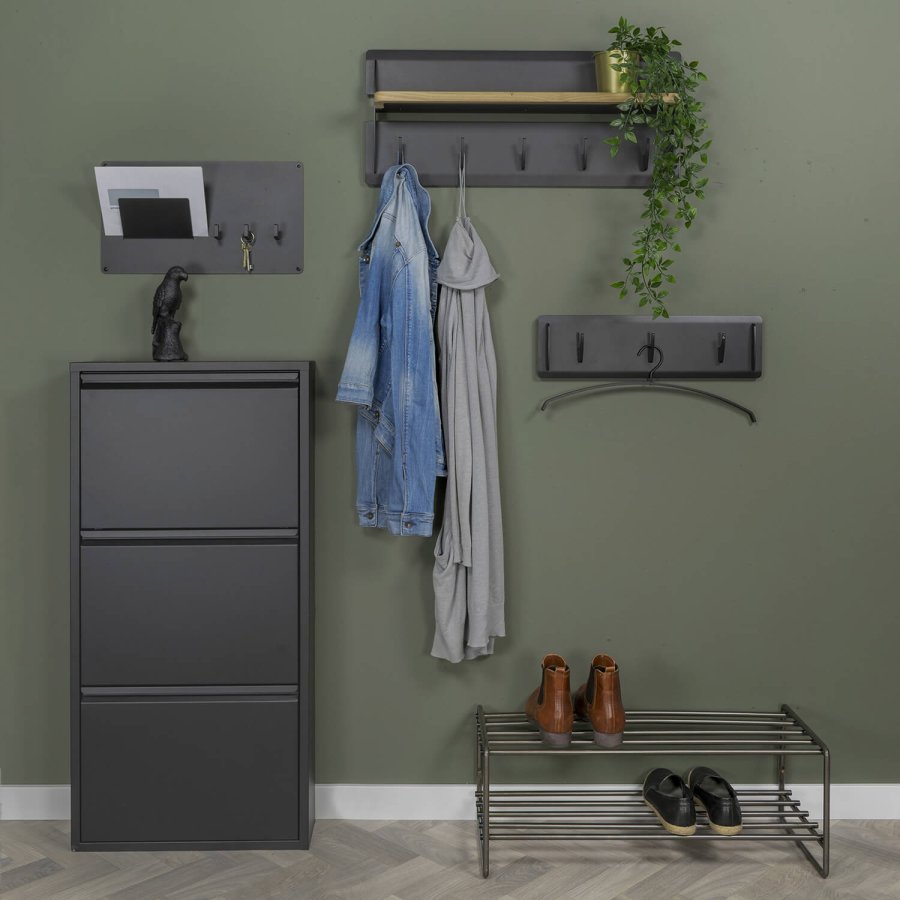 SPINDER DESIGN rektangulr Billy skoskab, m. 3 lger - sort stl 