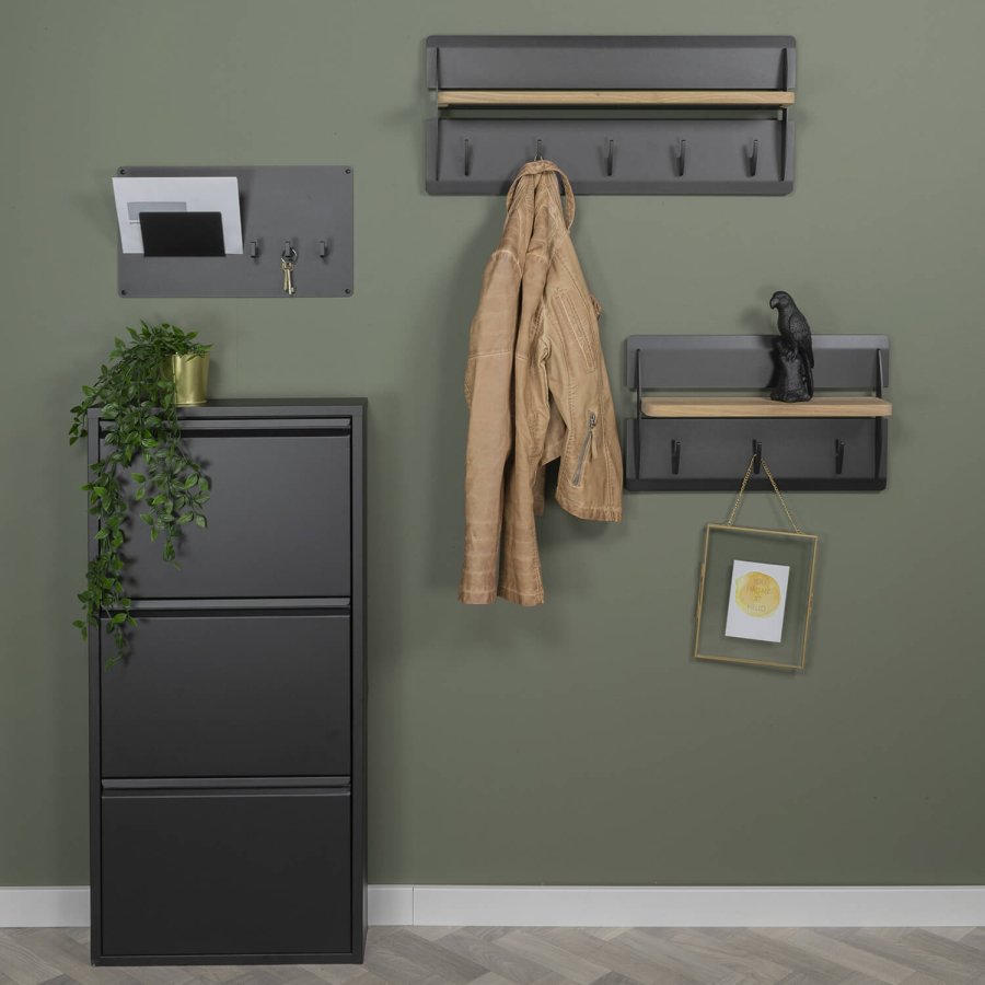 SPINDER DESIGN rektangulr Billy skoskab, m. 3 lger - sort stl 