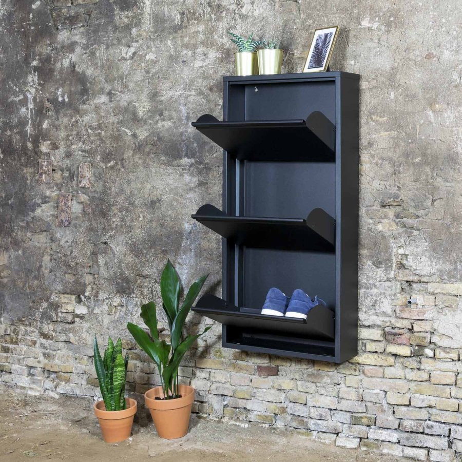 SPINDER DESIGN rektangulr Billy skoskab, m. 3 lger - sort stl 