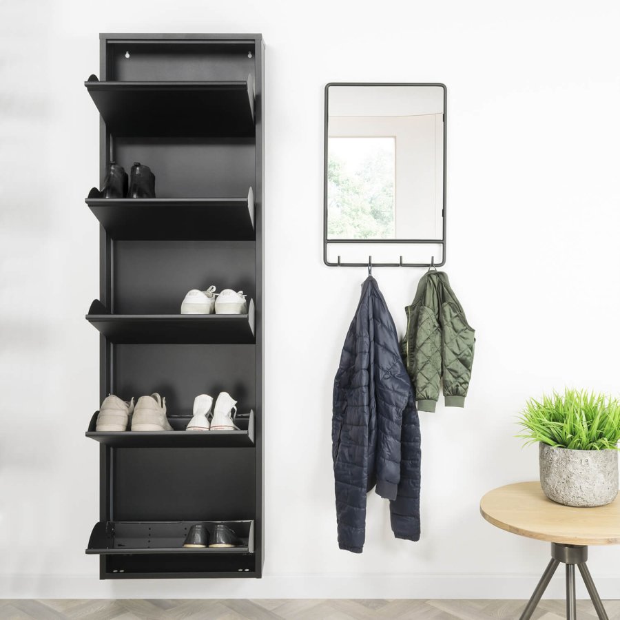 SPINDER DESIGN rektangulr Billy skoskab, m. 5 lger - sort stl 