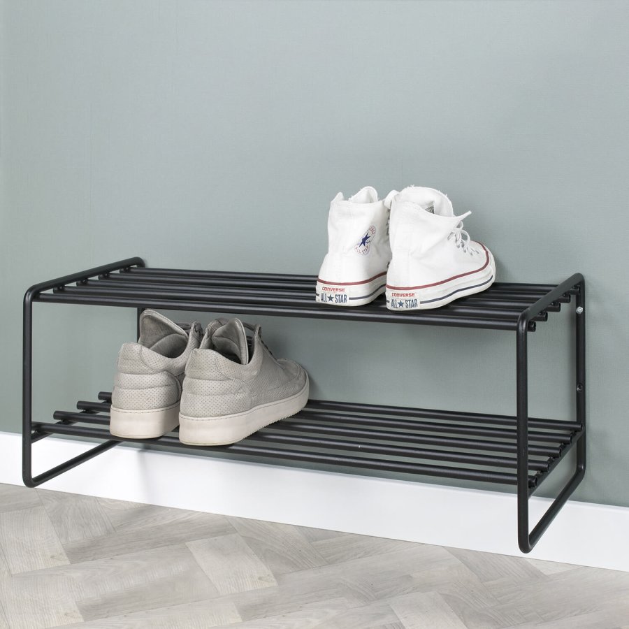 SPINDER DESIGN rektangulr Clint skohylde, m. 2 hylder - sort stl 