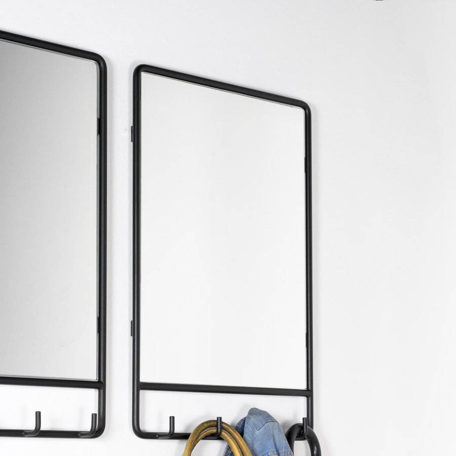 SPINDER DESIGN rektangulr Clint vgspejl, m. knagerkke - spejlglas og sort stl