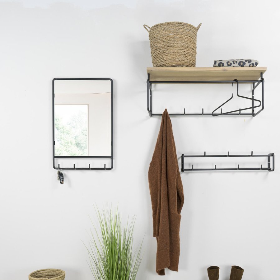 SPINDER DESIGN rektangulr Clint vgspejl, m. knagerkke - spejlglas og sort stl