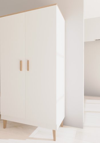 KOCOT Denver garderobeskab, m. 2 lger, 4 hylder og 1 bjlestang - hvid og natur hickory spnplader