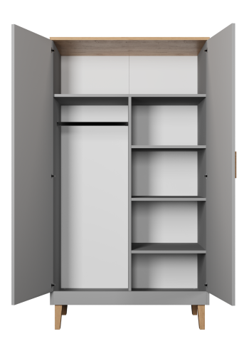 KOCOT Denver garderobeskab, m. 2 lger, 4 hylder og 1 bjlestang - gr og natur hickory spnplader
