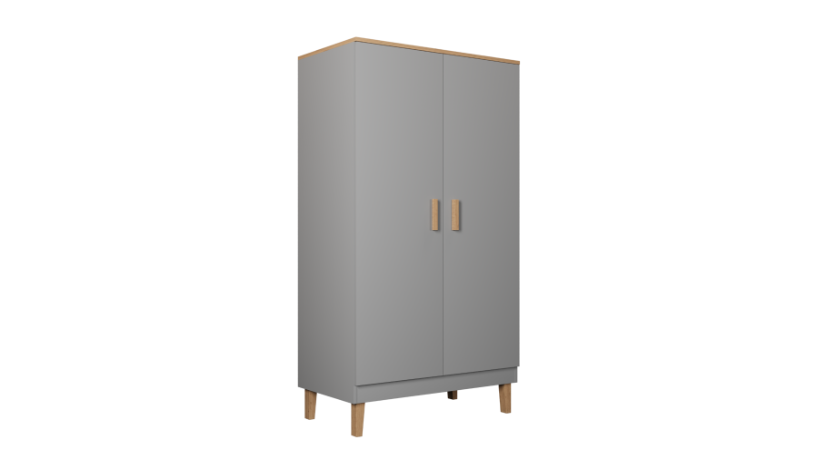 KOCOT Denver garderobeskab, m. 2 lger, 4 hylder og 1 bjlestang - gr og natur hickory spnplader