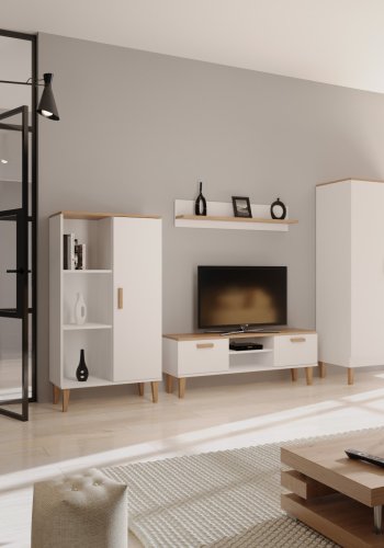 KOCOT Denver TV-bord, m. 2 lger og 1 hylde - hvid og natur hickory spnplader (120x47,2)