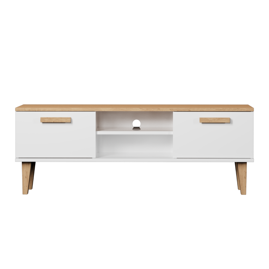 KOCOT Denver TV-bord, m. 2 lger og 1 hylde - hvid og natur hickory spnplader (120x47,2)