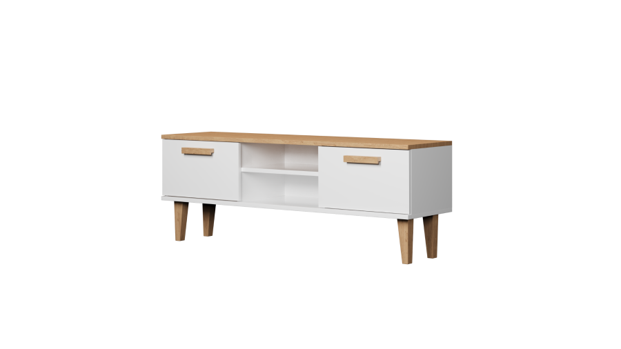 KOCOT Denver TV-bord, m. 2 lger og 1 hylde - hvid og natur hickory spnplader (120x47,2)