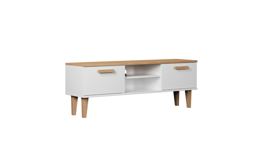 KOCOT Denver TV-bord, m. 2 lger og 1 hylde - hvid og natur hickory spnplader (120x47,2)