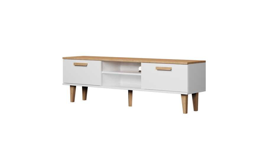 KOCOT Denver TV-bord, m. 2 lger og 1 hylde - hvid og natur hickory spnplader (160x47,2)