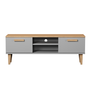 KOCOT Denver TV-bord, m. 2 lger og 1 hylde - chinchilla gr og natur hickory spnplader (120x47,2)