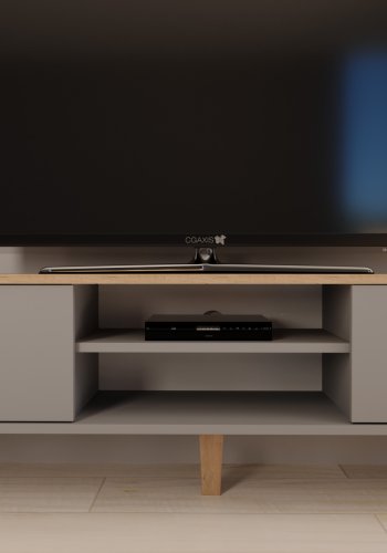 KOCOT Denver TV-bord, m. 2 lger og 1 hylde -  chinchilla gr og natur hickory spnplader (160x47,2)