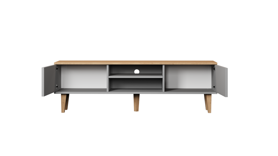 KOCOT Denver TV-bord, m. 2 lger og 1 hylde -  chinchilla gr og natur hickory spnplader (160x47,2)