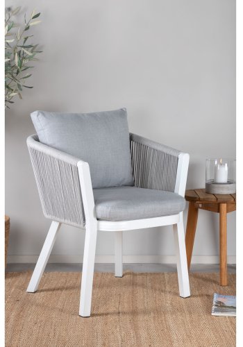 VENTURE DESIGN Virya havestol, m. armln og hynder - gr stof, gr reb, hvid aluminium