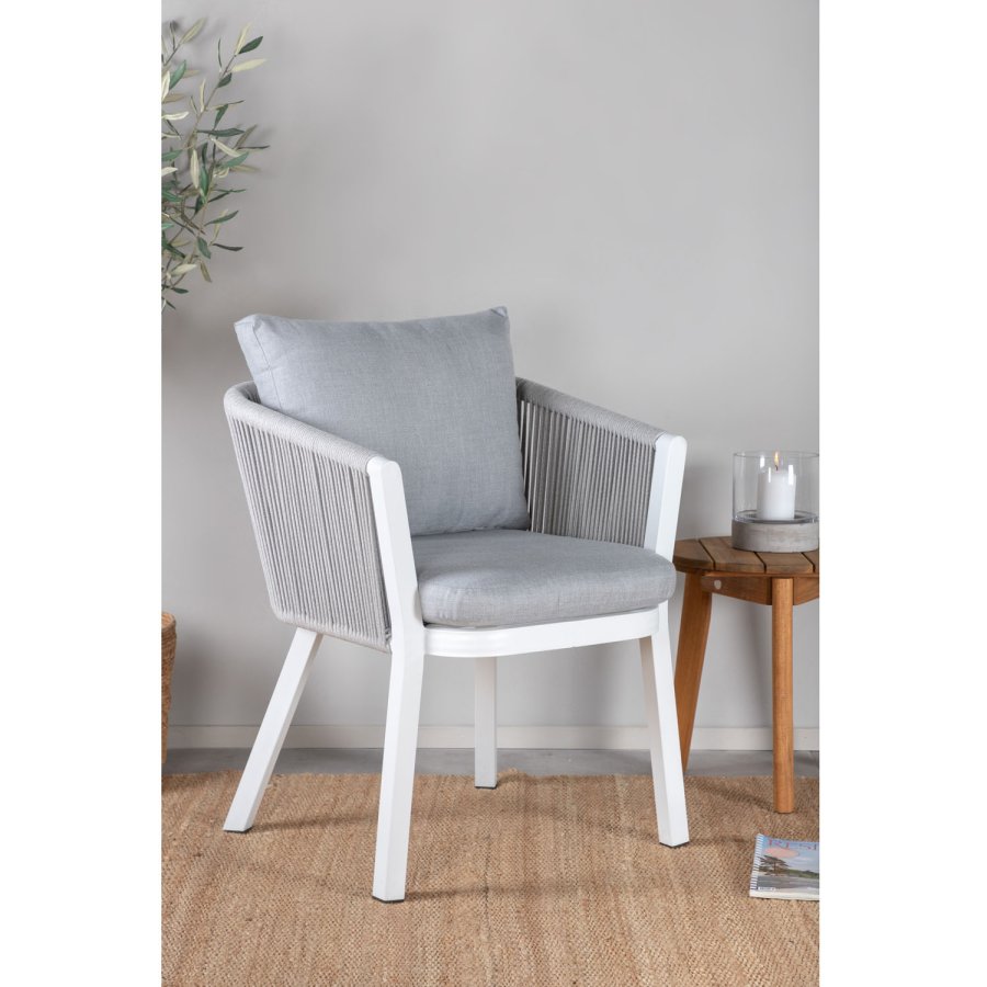 VENTURE DESIGN Virya havestol, m. armln og hynder - gr stof, gr reb, hvid aluminium