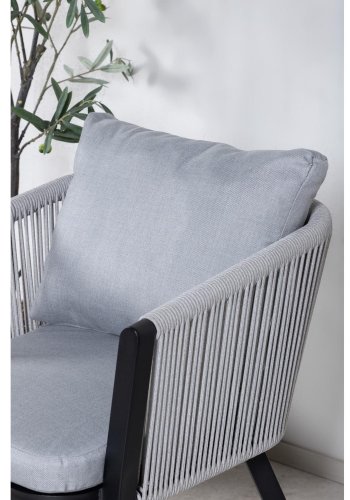 VENTURE DESIGN Virya havestol, m. armln og hynder - gr stof, gr reb, sort aluminium