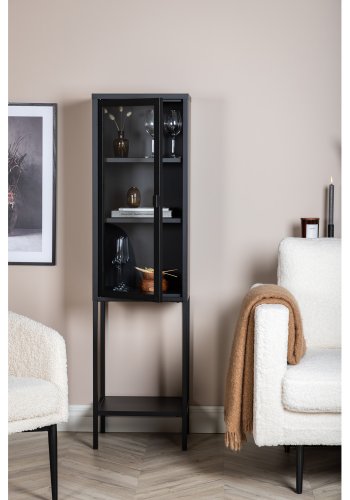VENTURE DESIGN High Thin skab, m. 1 lge og 3 hylder - glas og sort stl