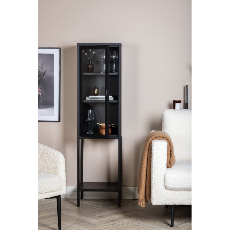 VENTURE DESIGN High Thin skab, m. 1 lge og 3 hylder - glas og sort stl