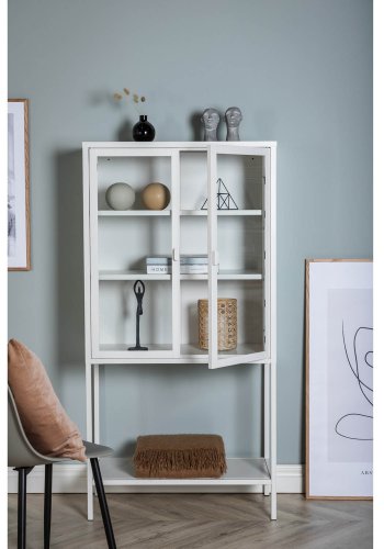 VENTURE DESIGN High Wide skab, m. 2 lger og 3 hylder - glas og hvid stl