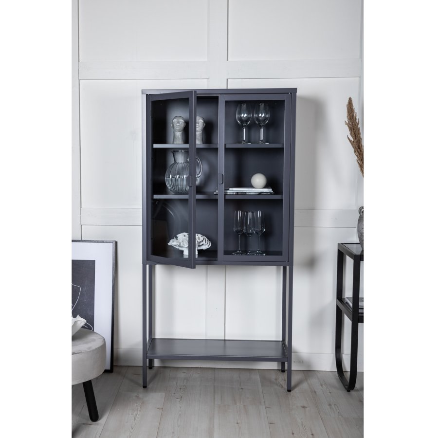 VENTURE DESIGN High Wide skab, m. 2 lger og 3 hylder - glas og grt stl